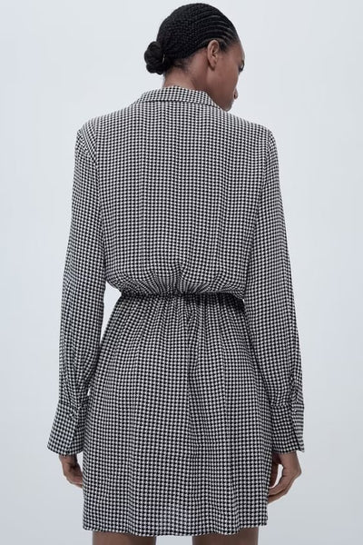 Autumn Women Clothing  Collared Houndstooth Dress