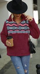 Ladies Plush Loose Pullover Multicolor Geometric Abstract Printed round Neck Long Sleeve Fleece Sweatshirt