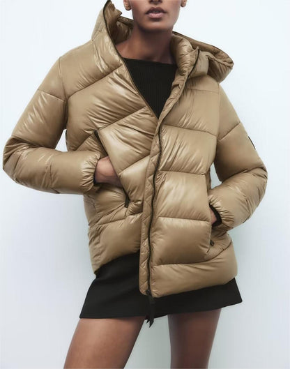 Winter Women Clothing Hooded Zipped Cotton Padded Jacket Warm Cotton Coat