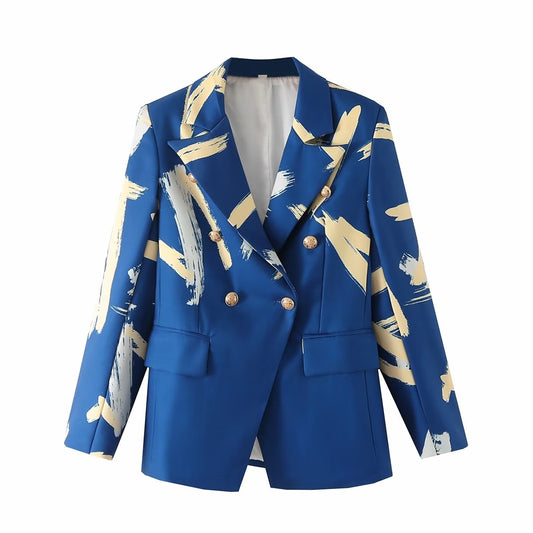 Autumn Positioning Printing Double Row Ornament Blazer