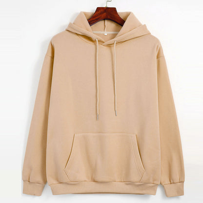 Spring Autumn Thickened Fleece Lined Solid Color  Women  Hooded  Sports Thin Section Loose Trendy Women Hoodie