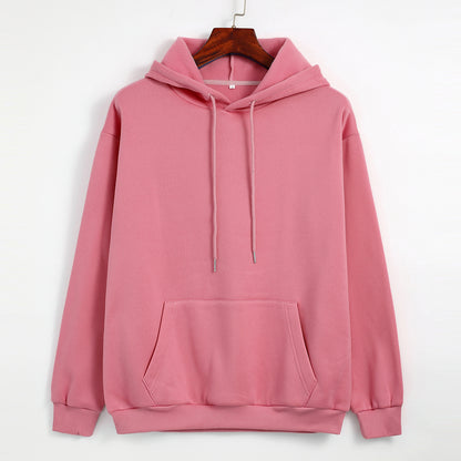 Spring Autumn Thickened Fleece Lined Solid Color  Women  Hooded  Sports Thin Section Loose Trendy Women Hoodie