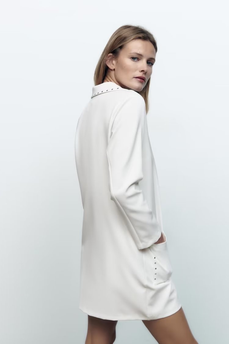 Spring Autumn White V Neck Long Sleeve Women Slim Fit Dress