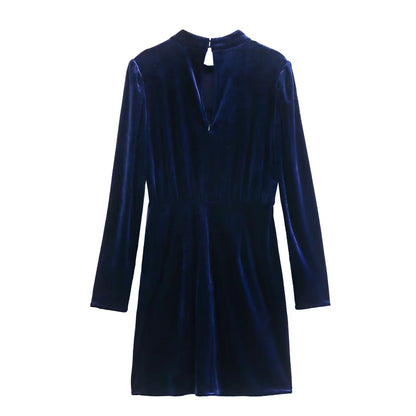 Autumn Women Clothing Velvet Slim Fit round Neck Long Sleeved Dress