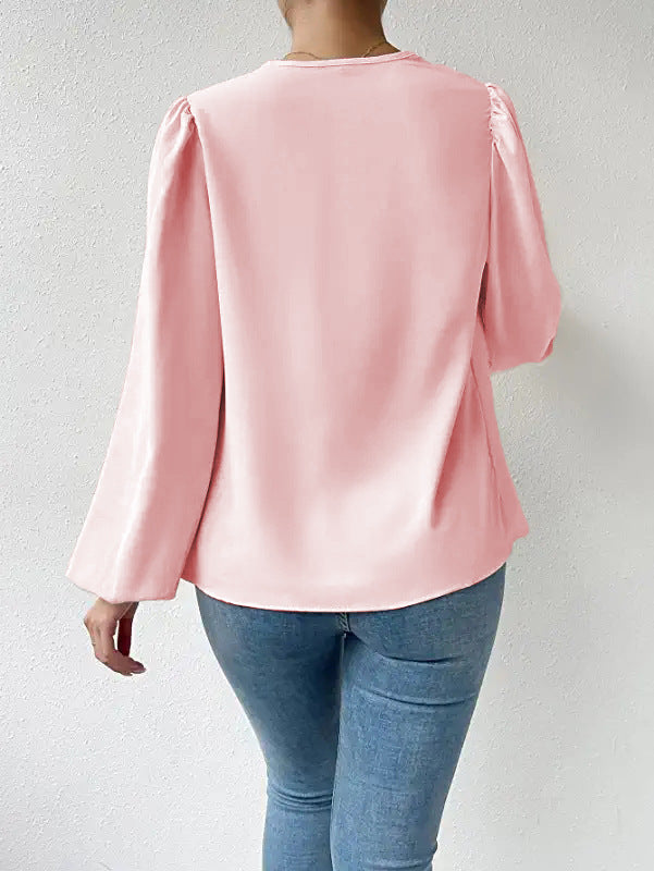 Long Sleeved Shirt Loose Draped V neck Top T shirt Women Clothing