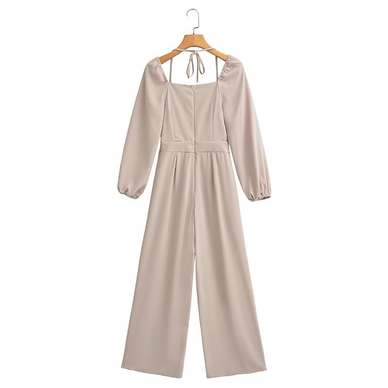 Autumn Square Collar Loose Jumpsuit Long Sleeve Trousers Jumpsuit