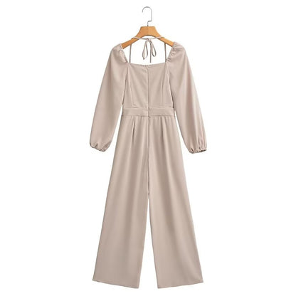 Autumn Square Collar Loose Jumpsuit Long Sleeve Trousers Jumpsuit