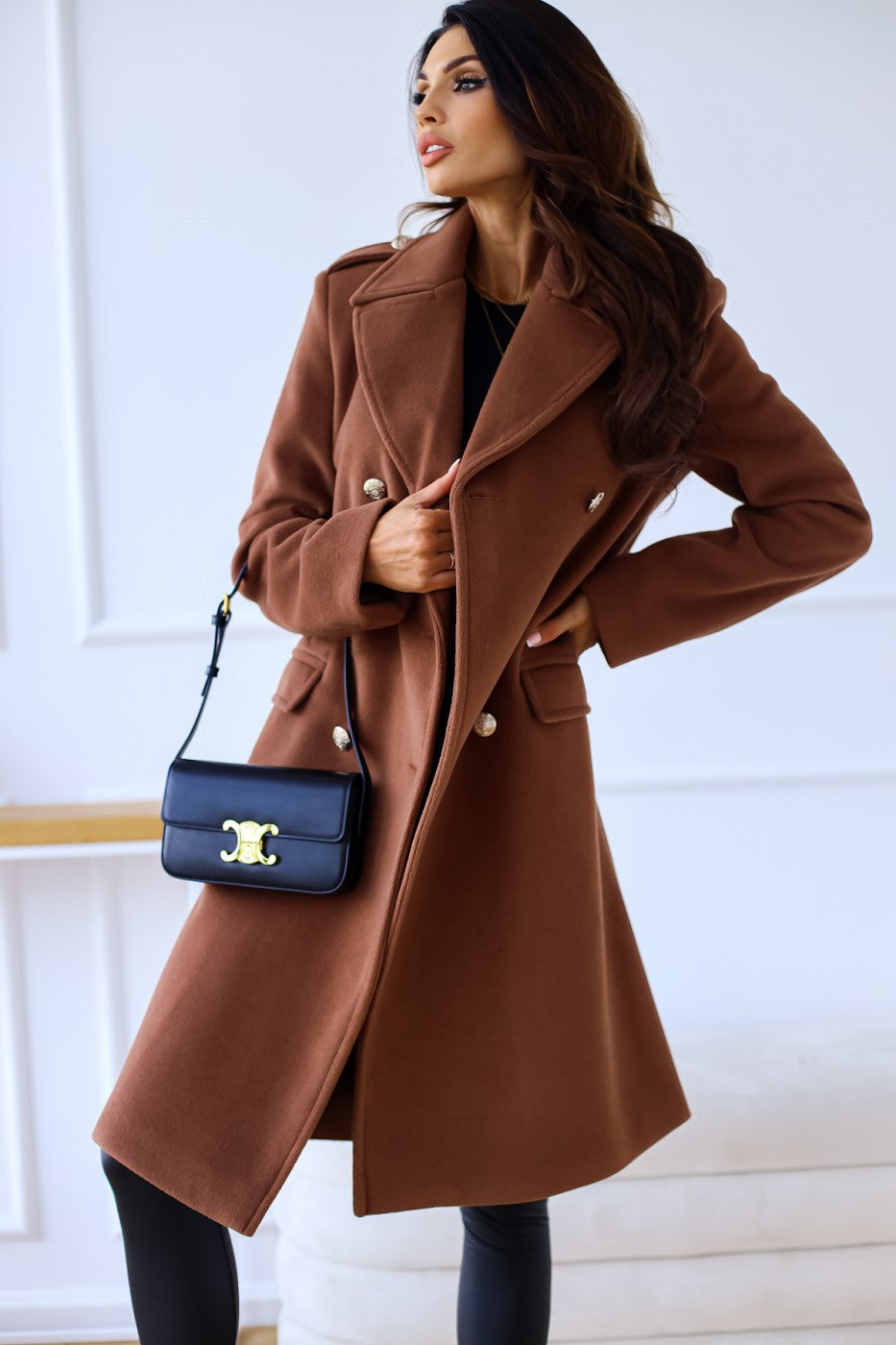 Autumn Winter Simplicity Long Sleeve Collared Double Breasted Woolen Coat Women Clothing