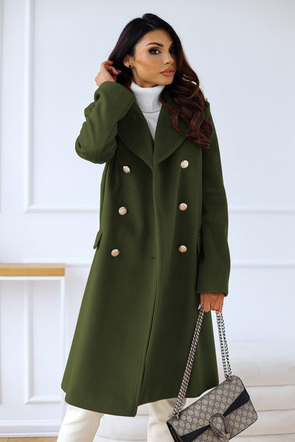 Autumn Winter Simplicity Long Sleeve Collared Double Breasted Woolen Coat Women Clothing