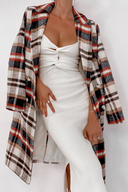 Autumn Women Mid Length Plaid Coat Coat