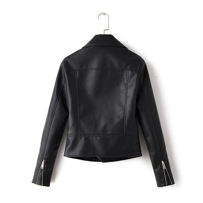 Leather Women Autumn Rivets Waist Tight Solid Color Biker Leather Jacket Washed Faux Leather Jacket