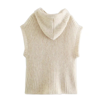 Women Clothing Autumn Hooded Knitted Loose Sleeveless Vest