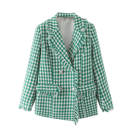 Fall Green Woolen Blazer Double Breasted Long Sleeve Blazer Women