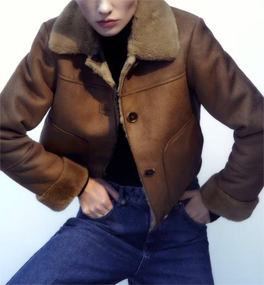 Autumn Winter Fur Suede Texture Effect Double Sided Short Jacket
