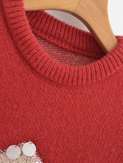 Autumn Winter Sweater Christmas Snowflake Long Sleeve Bottoming round Neck Knitted Sweater Pullover Sweater