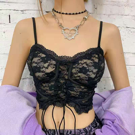 Spring Women Sexy Lace Slim Strap Hollow Out Strap Vest Women