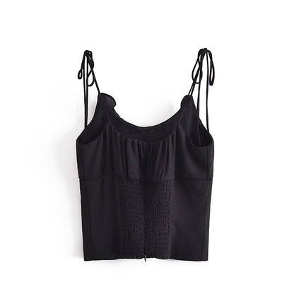 Women Clothing Solid Color Stringy Selvedge Heart Shaped Shoulder Strap Camisole Small