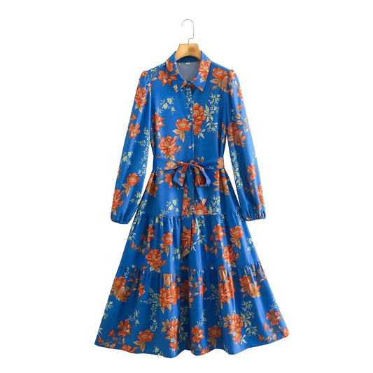 Summer Women Floral Print Wrap Dress Waist Sleeve Dress