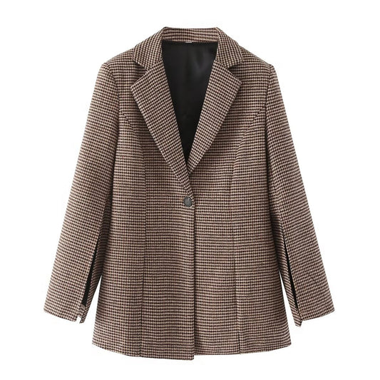 Autumn Women Collared Plaid Blazer