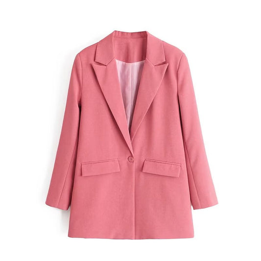 Women Clothing Summer Simple Solid Color One Button Blazer