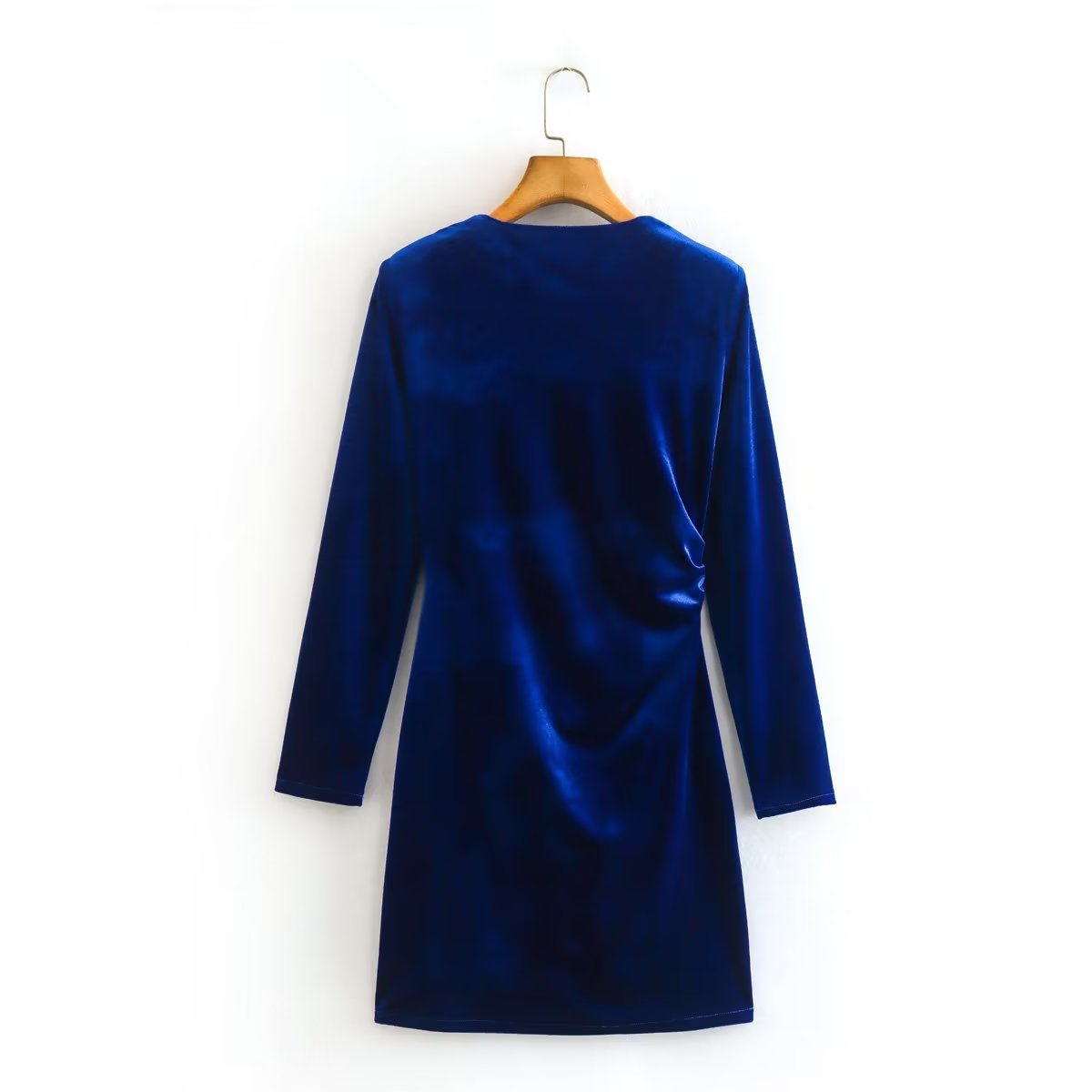 Winter Elegant Irregular Asymmetric Collar Pleated Velvet Dress Women