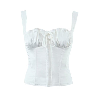 Knitted Lace up Bow Suspenders Vest Women Winter Women Clothing White Liner Boning Corset Waist Top