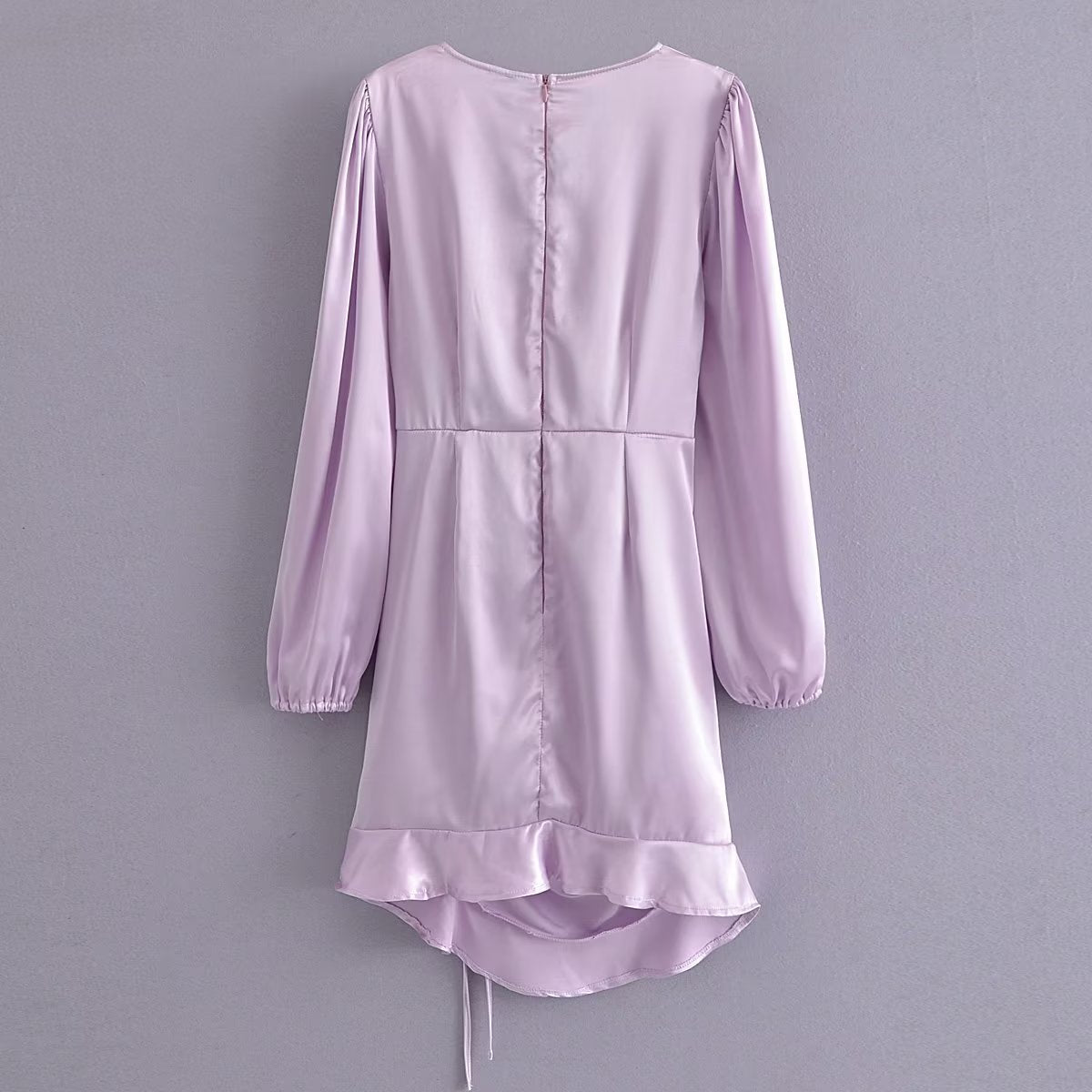 Autumn Winter Pink Long Sleeve Pleating Satin Dress Women Casual Dress Loose