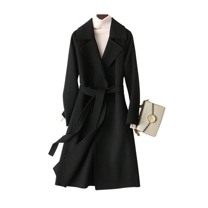 Double-Faced Woolen Goods Cashmere Coat Mid-Length Slim Fit Slimming Hepburn Woolen Coat