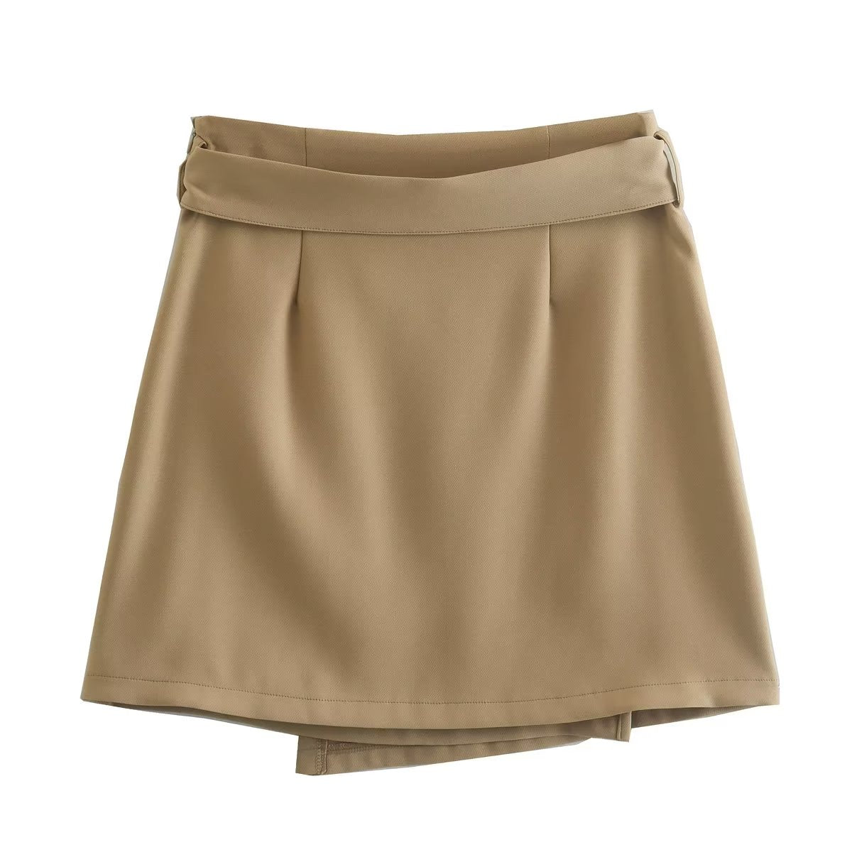 Autumn Khaki with Belt High Waist Skirt Slim Slimming A  line Skirt