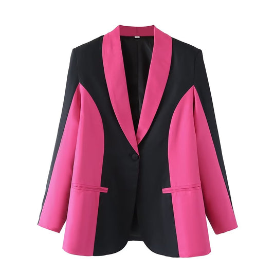 Autumn Women Clothing Contrast Color Blazer