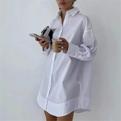 Spring Girls All Matching Solid Color Mid Length Shirt Outer Wear Women