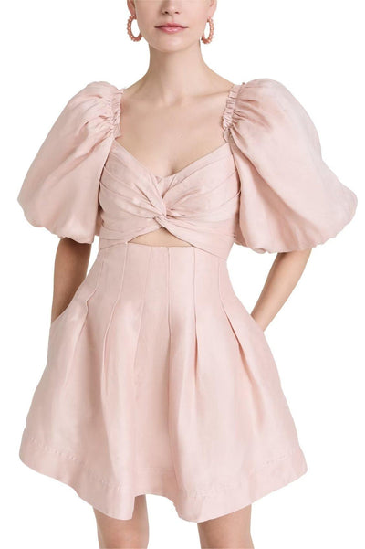 Winter French Romantic Pink Sexy Chest Criss Cross Cropped Waist Princess Dress for Women