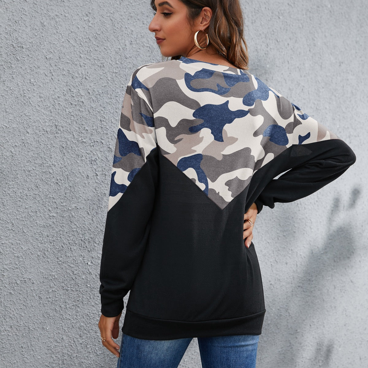 Autumn Winter Camouflage Printed Casual Top Plush round Neck Long Sleeve Sweater