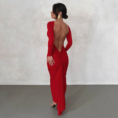 Clothing Autumn Winter Sexy Slim Dress Long Sleeve Backless Hip Long Dress Women