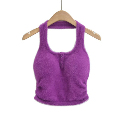 Sexy Flat Collar Short Cropped Exposed Plush Camisole Summer