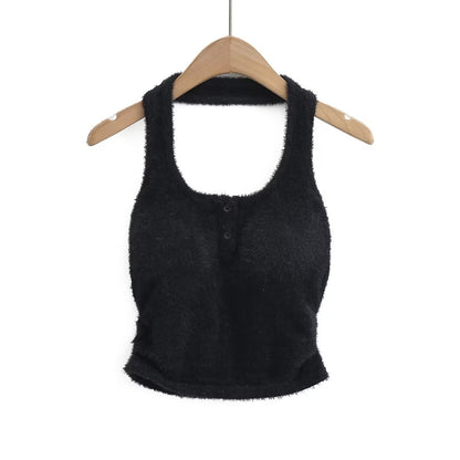 Sexy Flat Collar Short Cropped Exposed Plush Camisole Summer