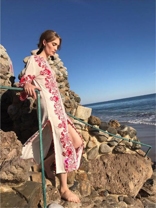 Women  Spring and Summer New Bohemian Vacation Chinese Style Design Embroidered Temperament Split Dress