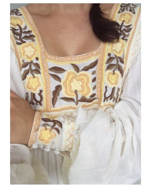 Women Spring and Summer Bohemian Heavy Industry Embroidered Flowers Turkish Robe Dress