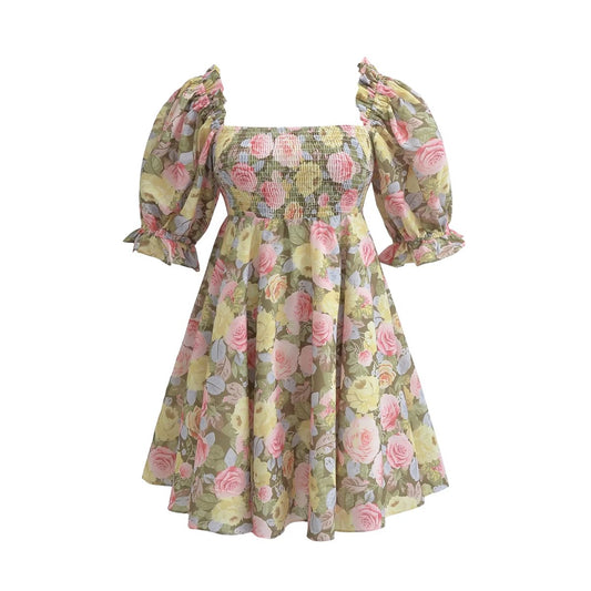 Summer Floral Elegant Colorful Rose Print Dress Holiday Dress