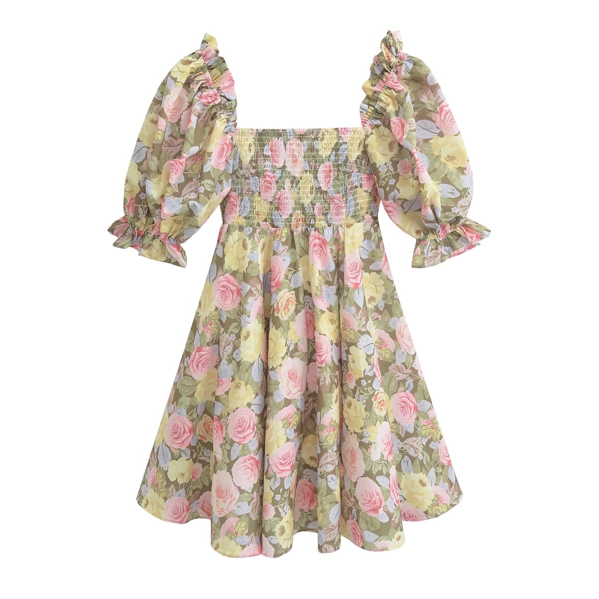 Summer Floral Elegant Colorful Rose Print Dress Holiday Dress