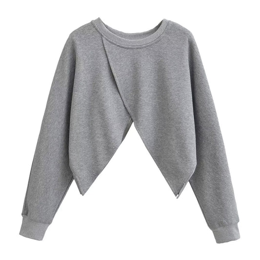 Autumn Winter Women Clothing Personality Sweater Loose Hem Irregular Asymmetric Short Long Sleeve