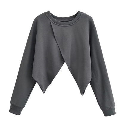 Autumn Winter Women Clothing Personality Sweater Loose Hem Irregular Asymmetric Short Long Sleeve