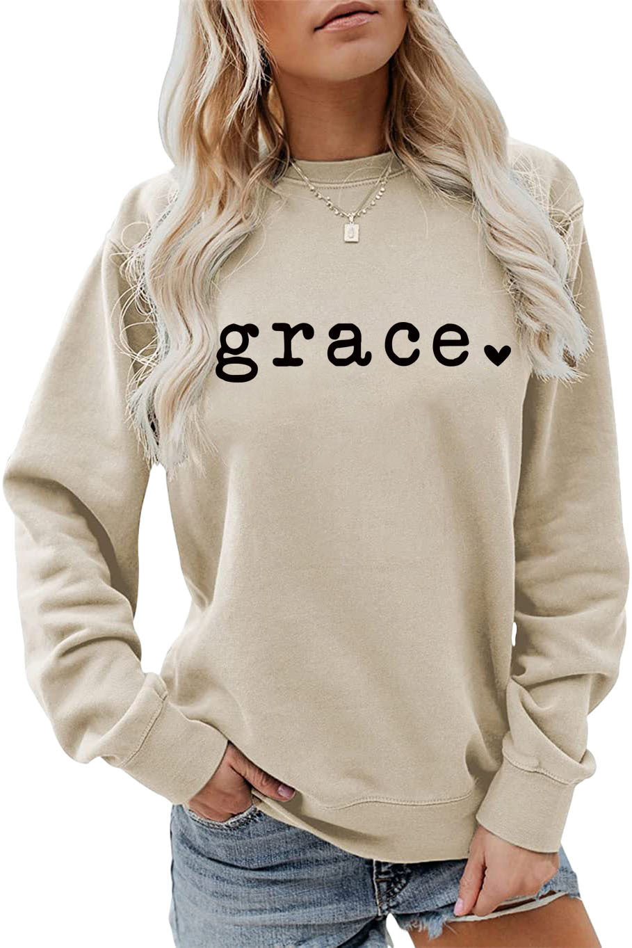 Grace Love Letter Graphic Loose Autumn Winter Bottoming Casual Top Long Sleeve Sweater Women