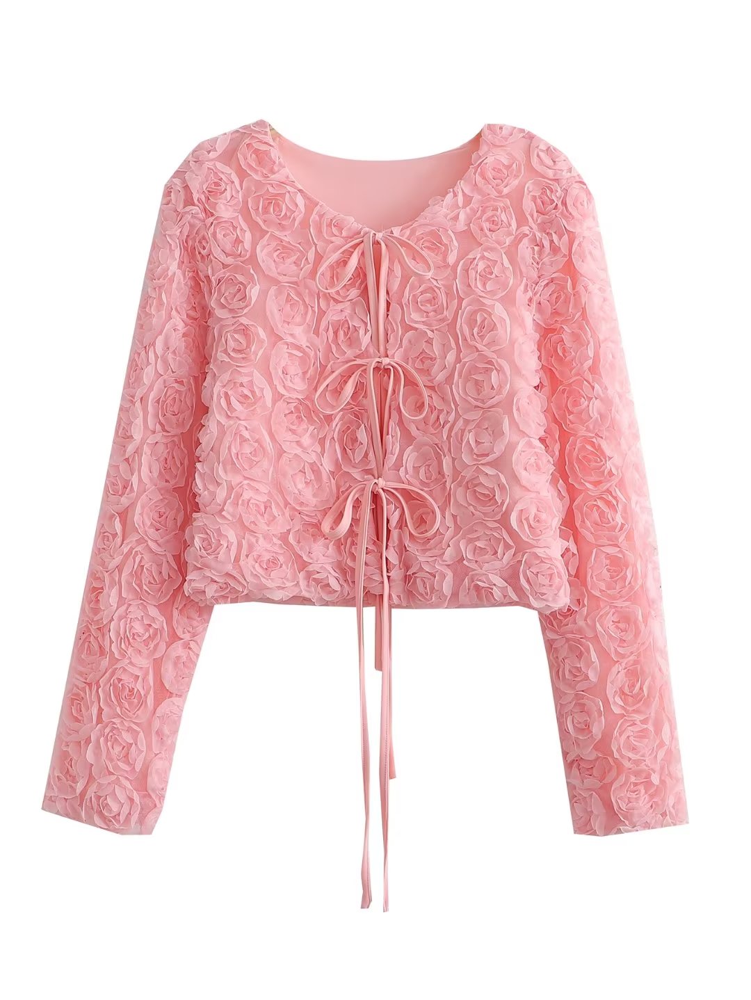 Spring Fall Texture Floral Women 3D Rose Coat