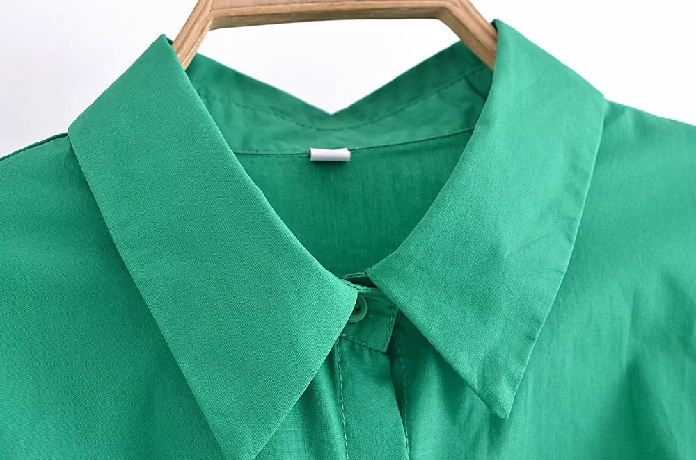 Fall Vacation Green Women Clothing  Casual Waist Tight Shirt Long Sleeve Slim Dress