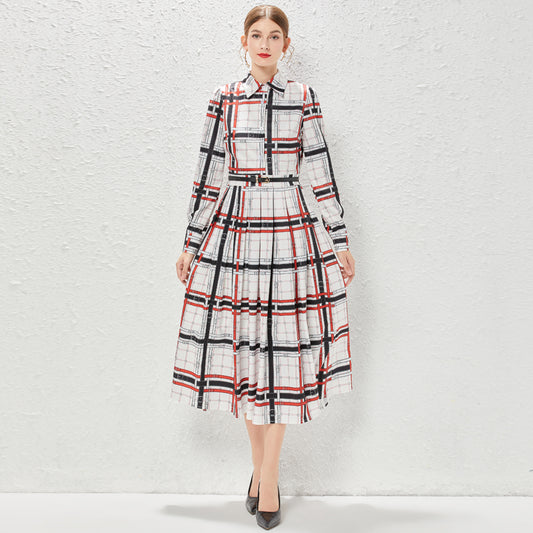 Spring New Temperament High Grade Dress With Waist Plaid Shirt Dress