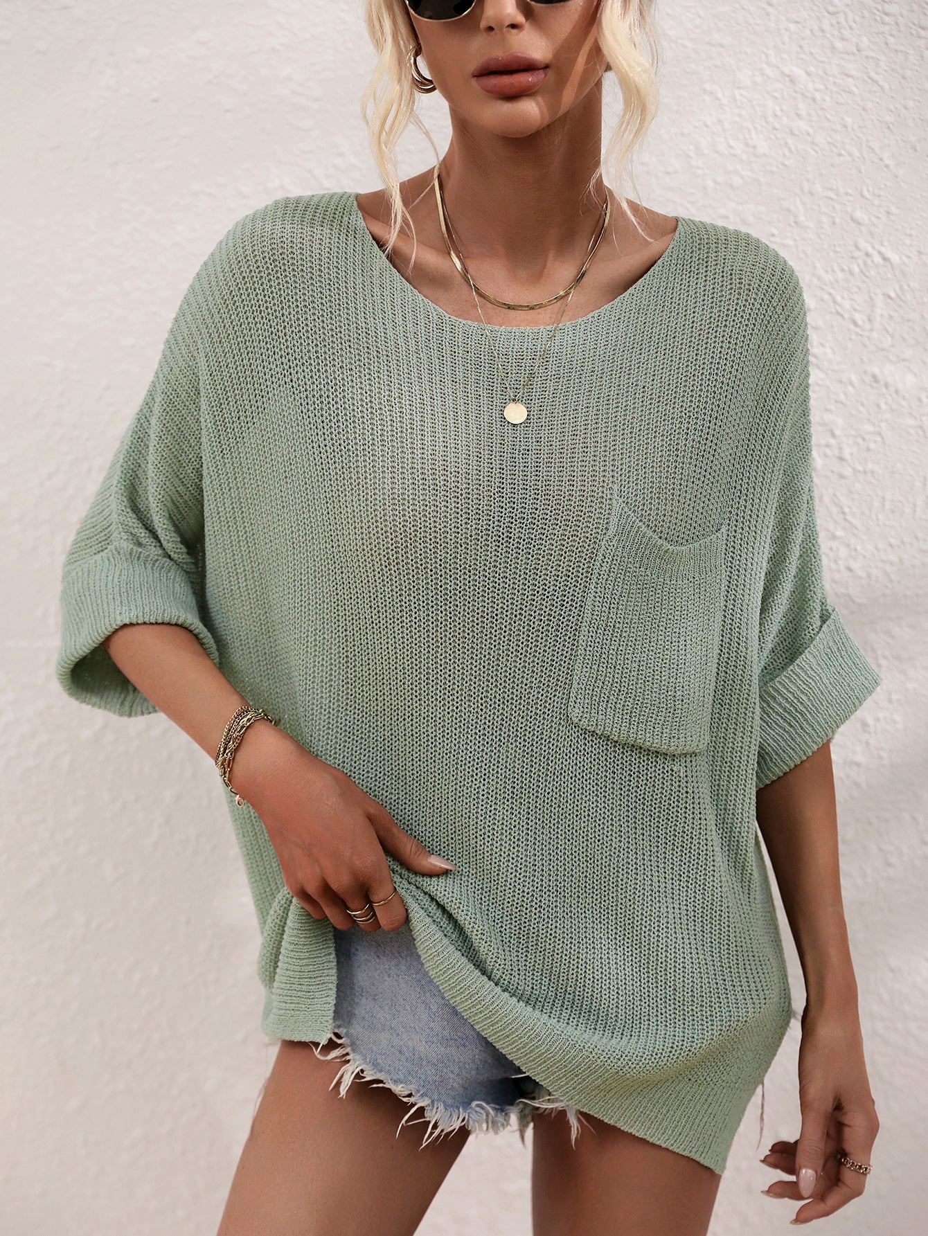 Spring Summer Women Clothing Knitted Loose Solid Color Pullover Women Needle