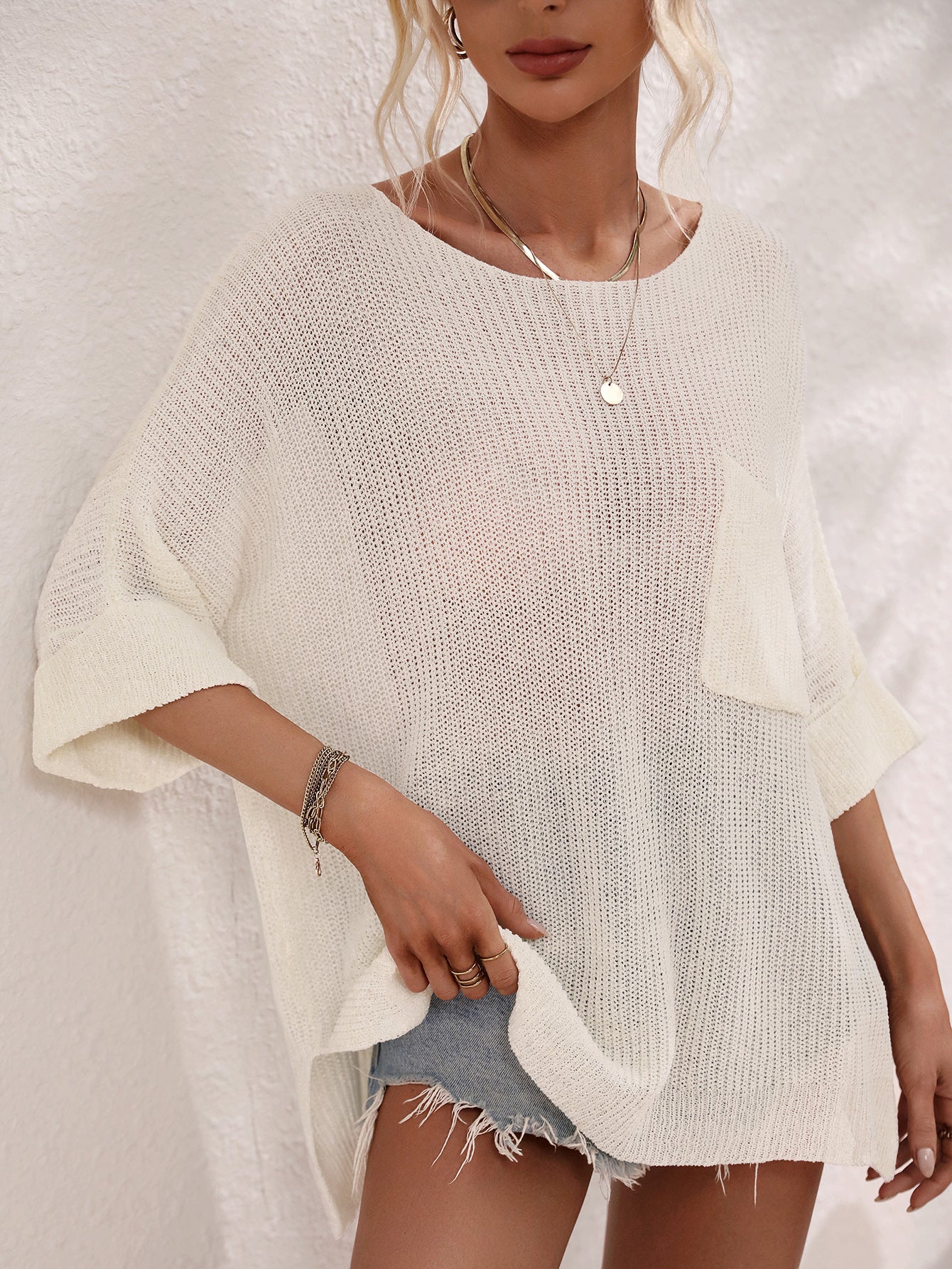 Spring Summer Women Clothing Knitted Loose Solid Color Pullover Women Needle