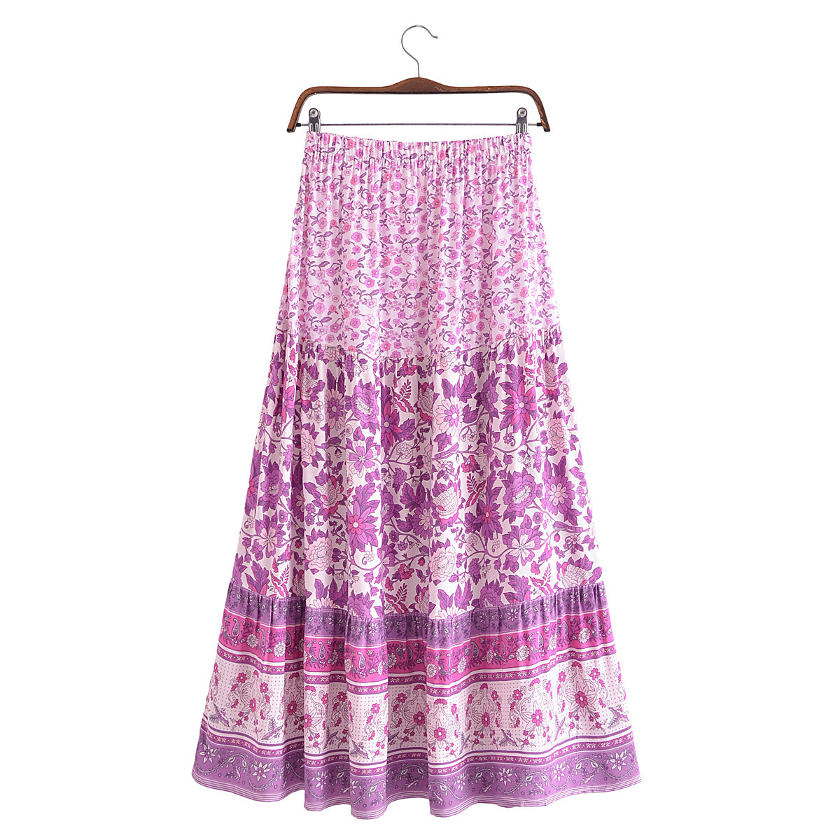 Autumn  Casual Women Printed Elastic Waist Loose Maxi Dress Skirt