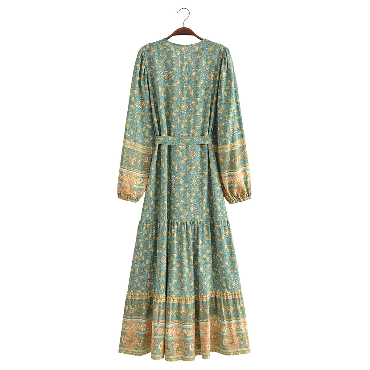 Autumn Casual Women Printed Cardigan Long Sleeve Belt Dress